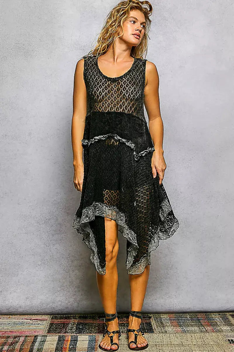 Black Texture Lace Ruffled Sleeveless Dress | POL, Dresses, $ 55.00, A Moment Of Now™