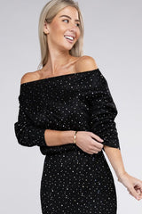 Shop Women's Black Off Shoulder Long Sleeve Sequin Dress | Boutique Online, Dresses, USA Boutique