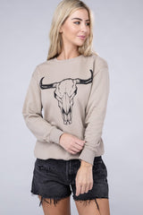 Cow Skull Print Western Sweatshirt