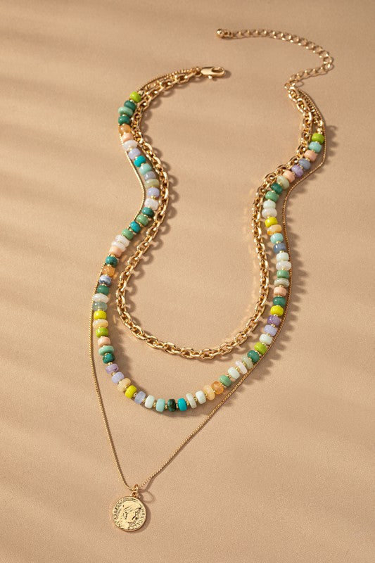 3 Layers Green Chunky Bead Necklace