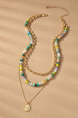 3 Layers Green Chunky Bead Necklace