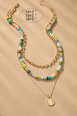 3 Layers Green Chunky Bead Necklace