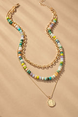 3 Layers Green Chunky Bead Necklace