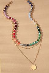 Layers Chunky Beaded & Chain Pendant Necklace