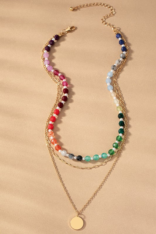 Layers Chunky Beaded & Chain Pendant Necklace