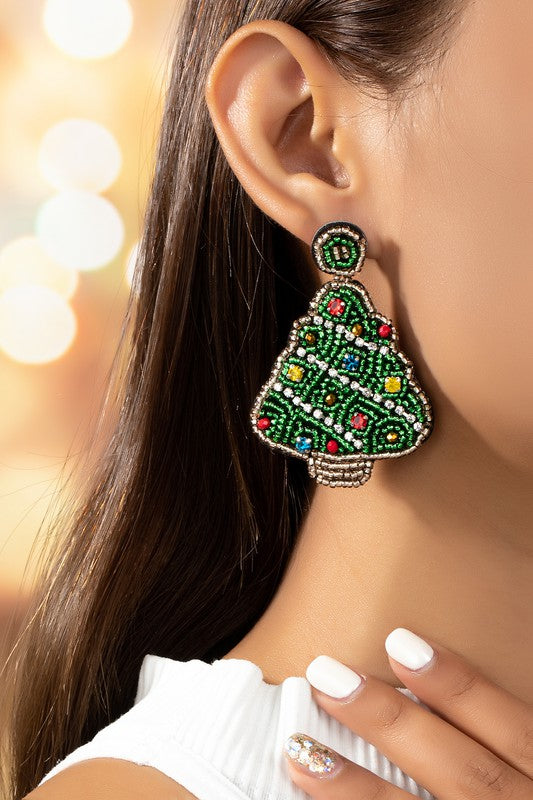 Shop Christmas Tree Holiday Beaded Women's Drop Earrings , Earrings, USA Boutique