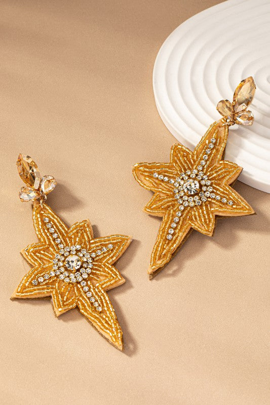 Shop Christmas Star Holiday Beaded Women's Drop Earrings, Earrings, USA Boutique