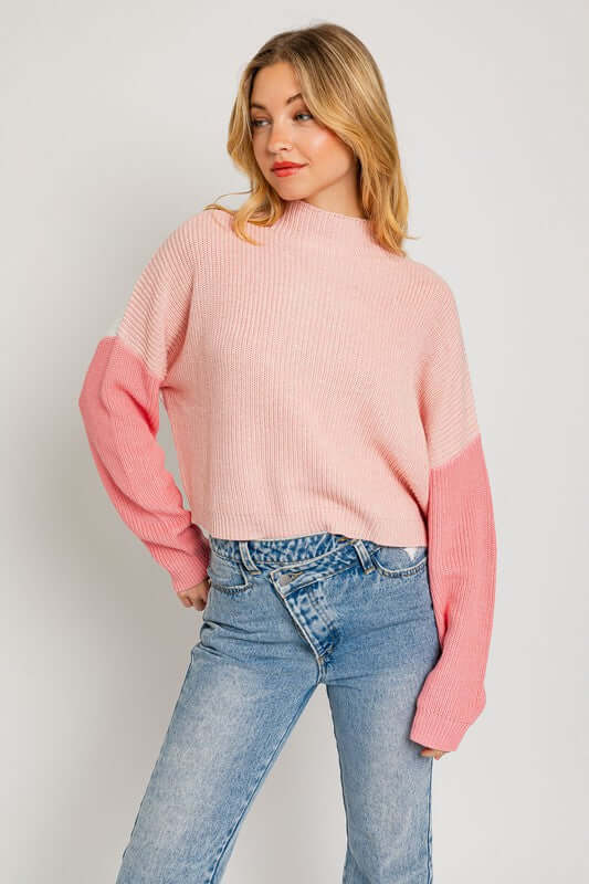 Blush Pink Color Block Oversize Sweater