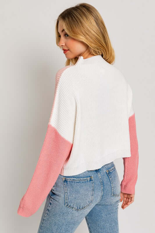 Blush Pink Color Block Oversize Sweater