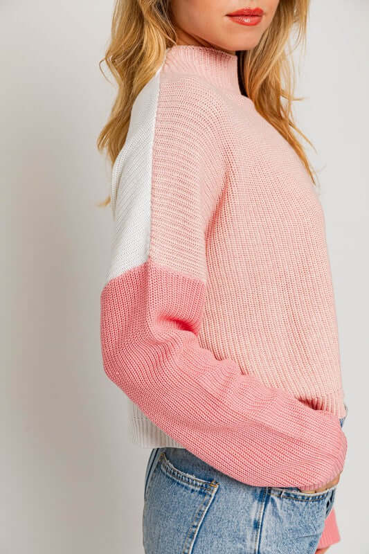 Blush Pink Color Block Oversize Sweater