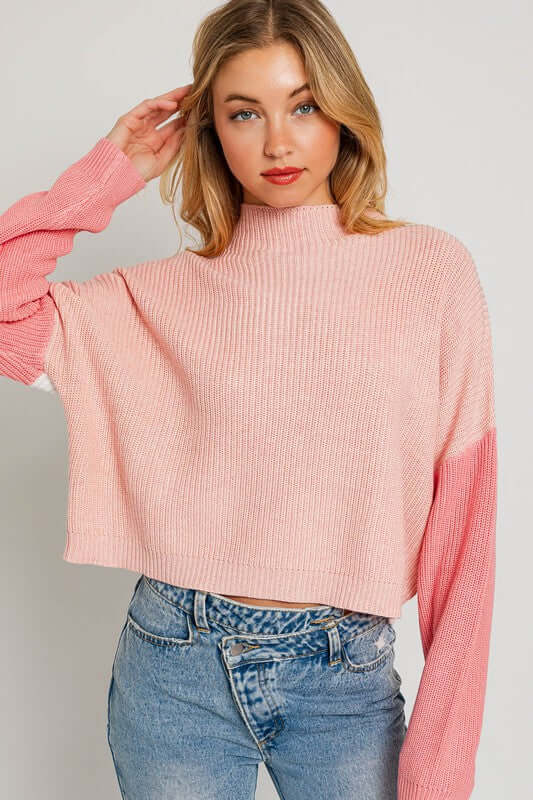 Blush Pink Color Block Oversize Sweater