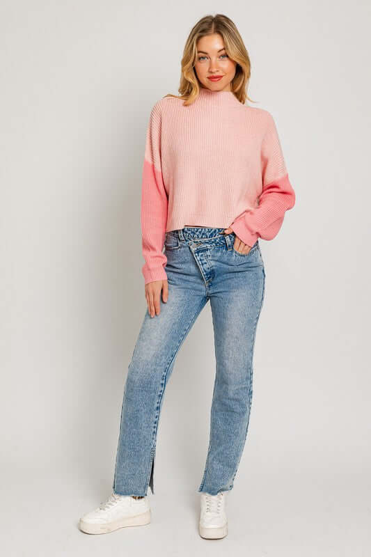 Blush Pink Color Block Oversize Sweater