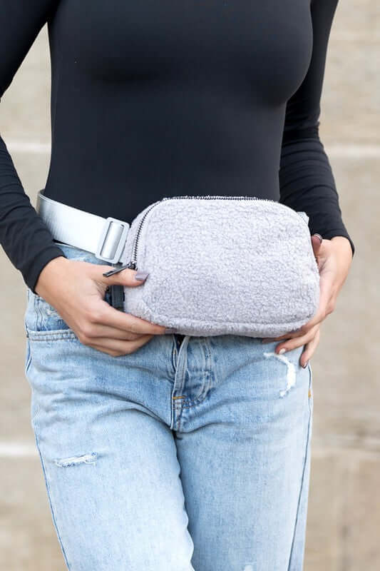 Lola Boucle Sherpa Sling Belt Bag - Stylish & Cozy Accessory, Sling Bags, $ 39.00, A Moment Of Now™