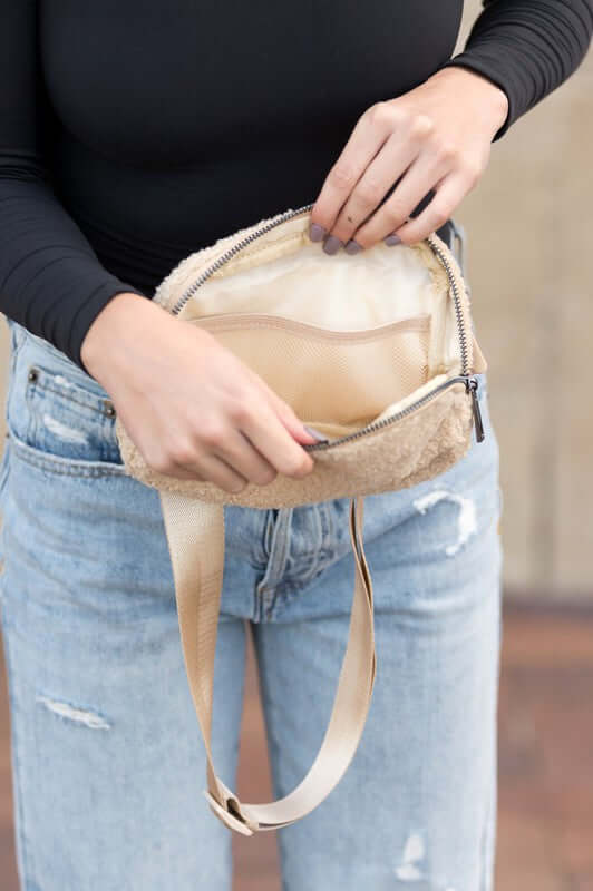 Lola Boucle Sherpa Sling Belt Bag - Stylish & Cozy Accessory, Sling Bags, $ 39.00, A Moment Of Now™