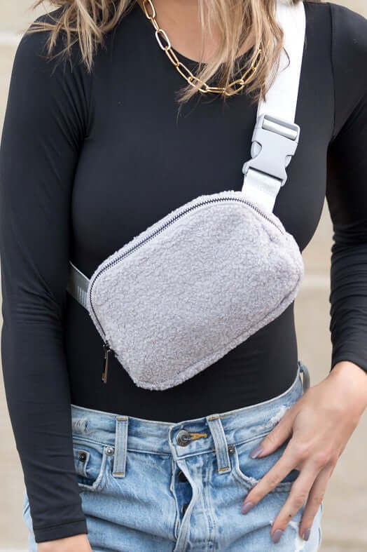 Lola Boucle Sherpa Sling Belt Bag - Stylish & Cozy Accessory, Sling Bags, $ 39.00, A Moment Of Now™