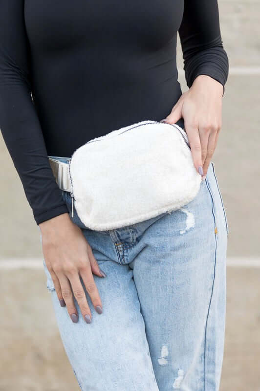 Lola Boucle Sherpa Sling Belt Bag - Stylish & Cozy Accessory, Sling Bags, $ 39.00, A Moment Of Now™