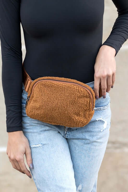 Lola Boucle Women's Sherpa Sling Belt Bag Fanny Pack | USA Boutique, Aili's Corner, $ 39.00