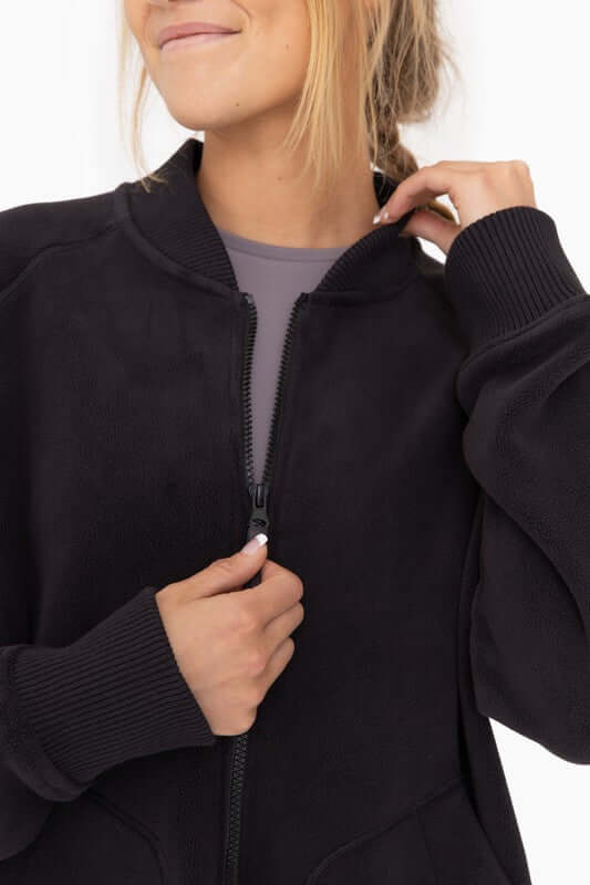 Shop Women's Microfleece Bomber Jacket with Pockets | Shop Activewear, Jackets, USA Boutique