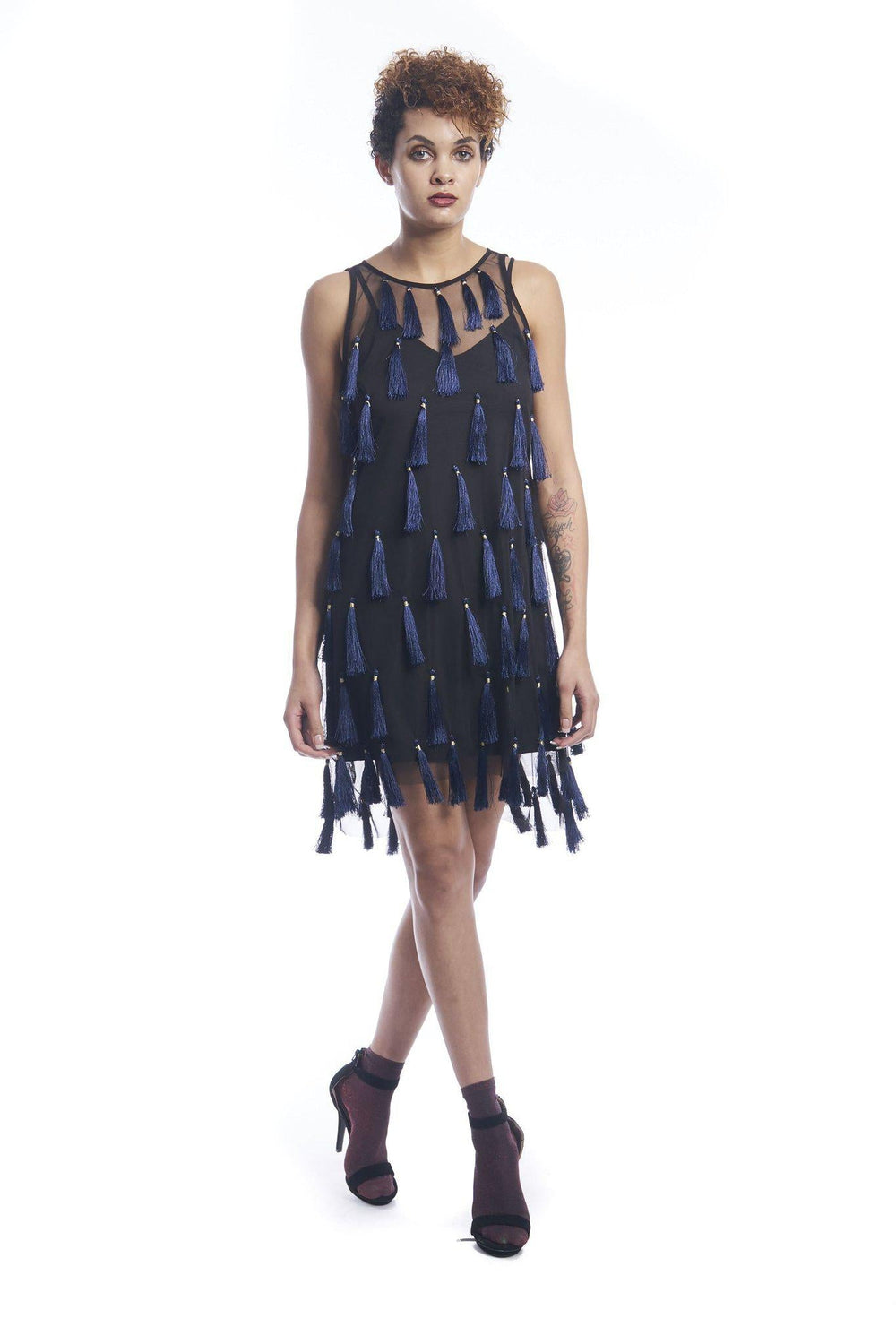 Flapper Chic Tassel Dress in Black + Sapphire | Boutique In USA, Dresses, $ 198.00, A Moment Of Now™