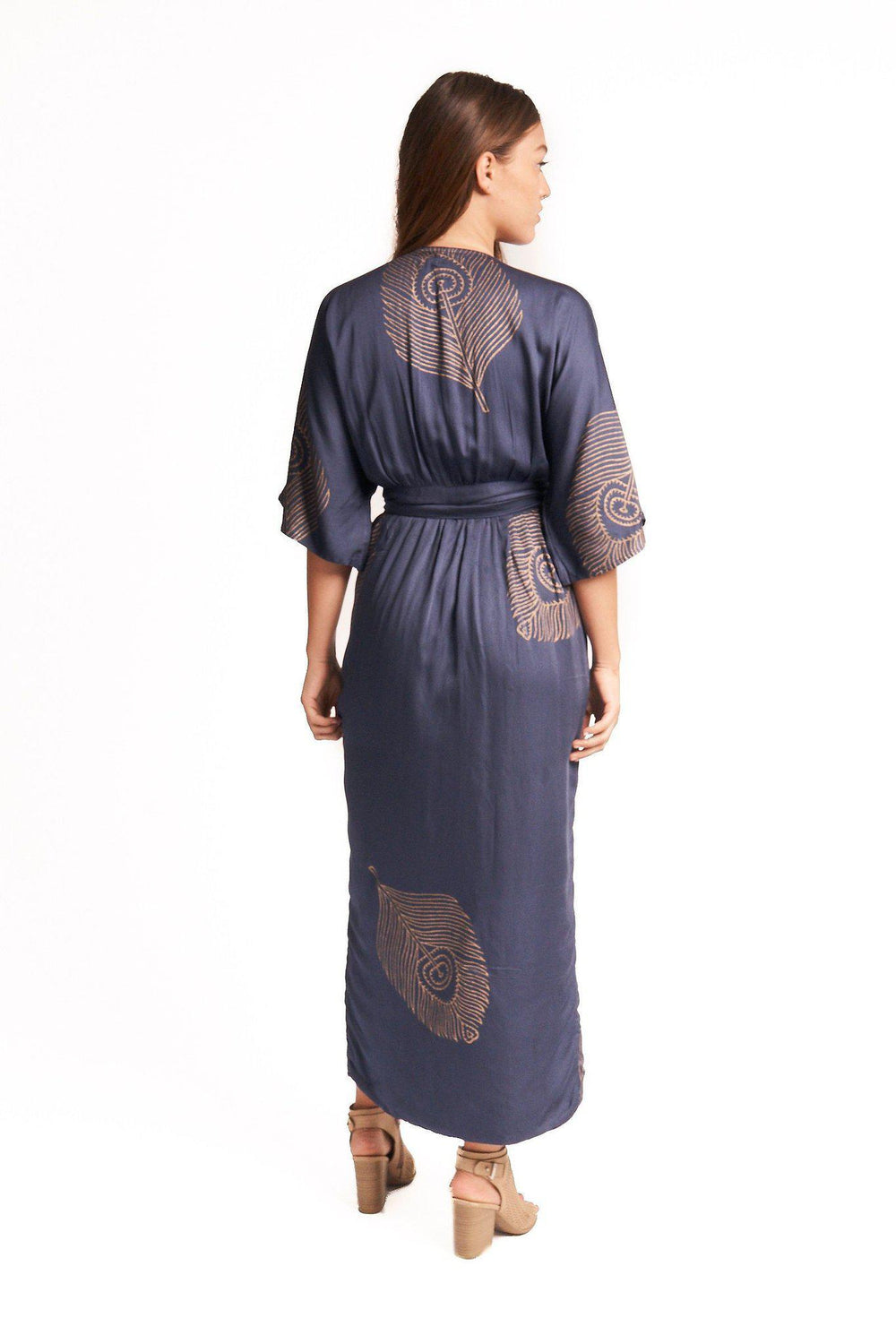 Peacock Feather Wrap Dress in Navy + Gold | Boutique In USA, Dresses, $ 180.00, A Moment Of Now™