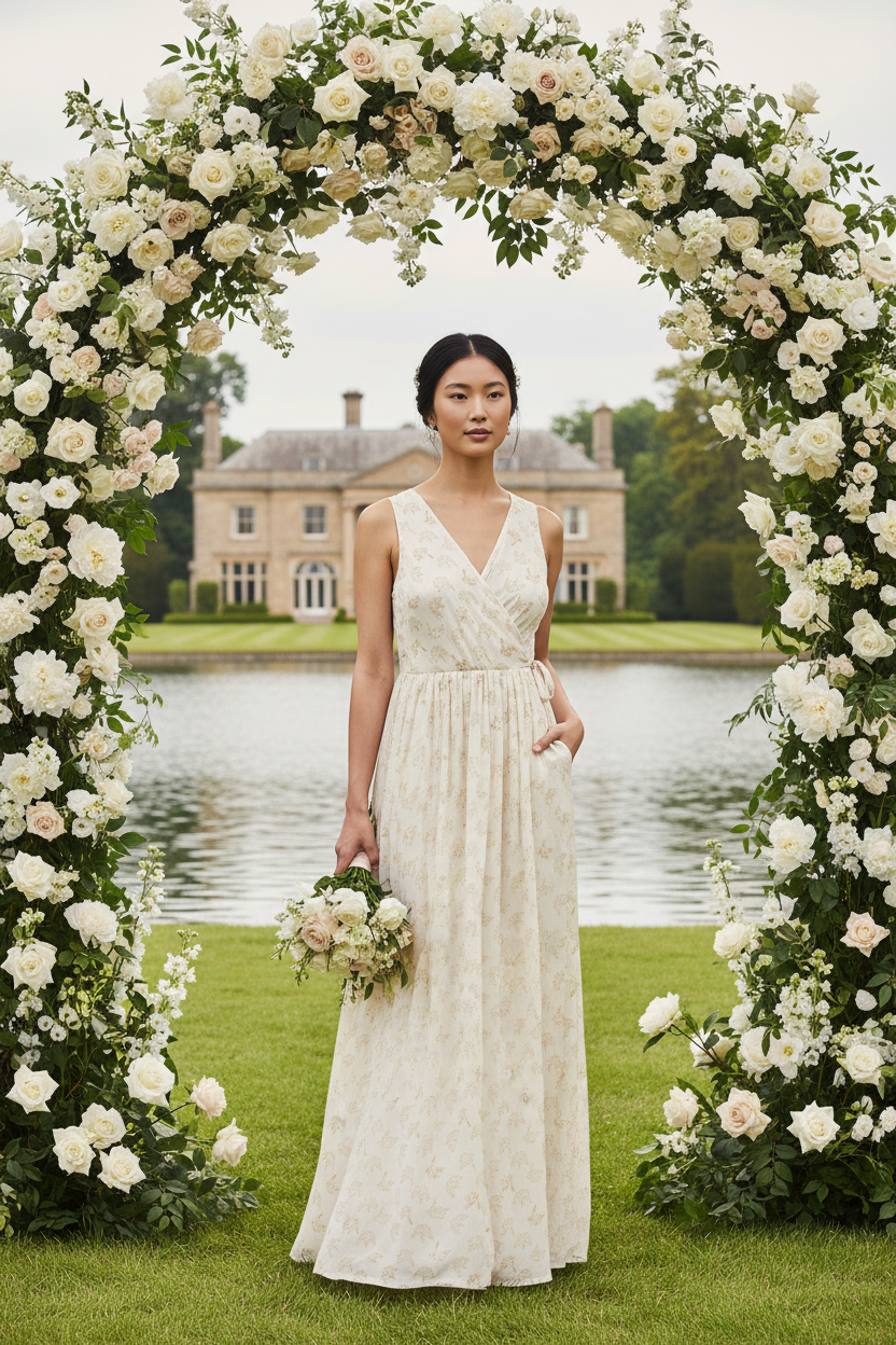 Ginkgo Leaf Maxi Wedding Dress in Cream + Copper