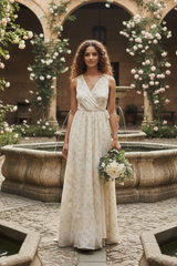 Ginkgo Leaf Maxi Wedding Dress in Cream + Copper