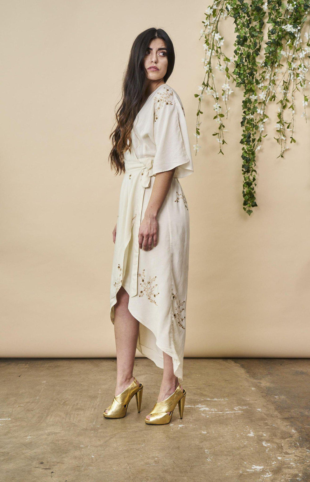 Hand Beaded Cherry Blossom Maxi Wrap in Ivory + Antique Gold | Boutique In USA, Wedding Dress, $ 328.00, A Moment Of Now™