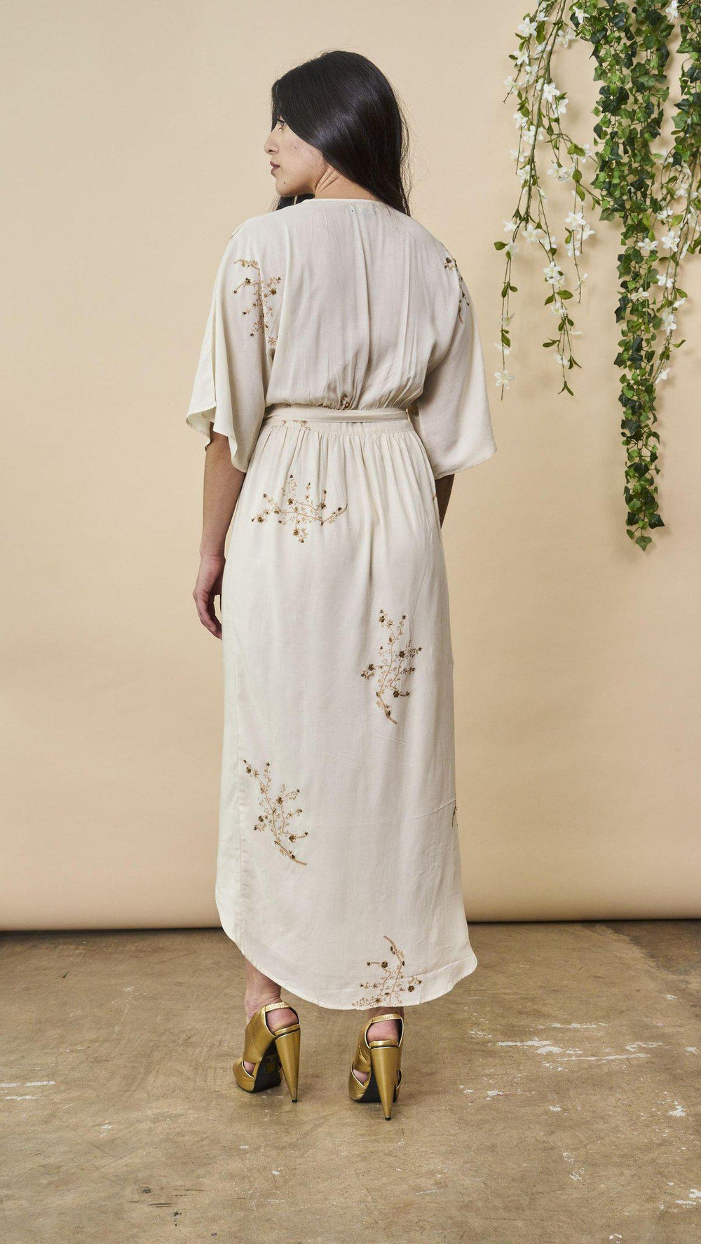 Hand Beaded Cherry Blossom Maxi Wrap in Ivory + Antique Gold | Boutique In USA, Wedding Dress, $ 328.00, A Moment Of Now™