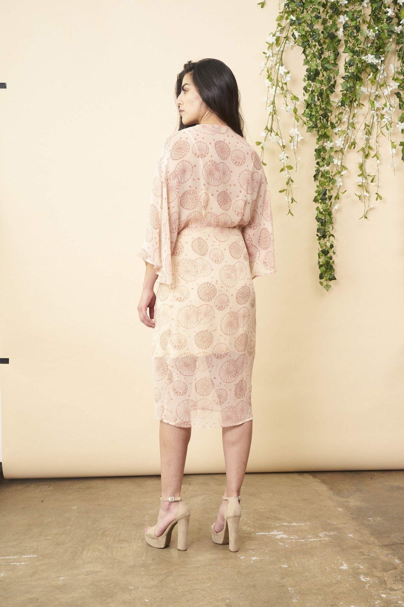 Dancing Umbrellas Twisted Midi Dress in Blush and Rose | Boutique In USA, Wedding Dress, $ 180.00, A Moment Of Now™