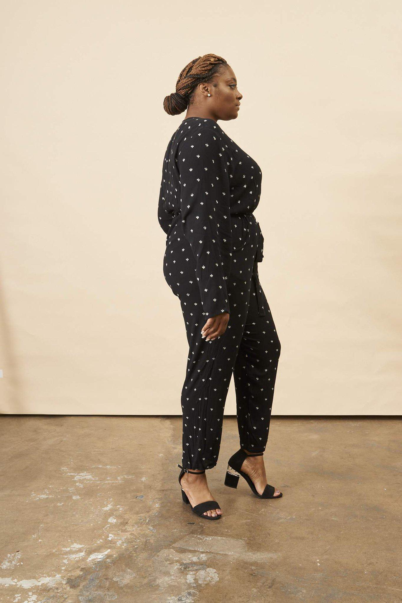 Baby Cacti Wrap Jumpsuit in Black & Ivory | Boutique In USA, Jumpsuits, $ 150.00, A Moment Of Now™