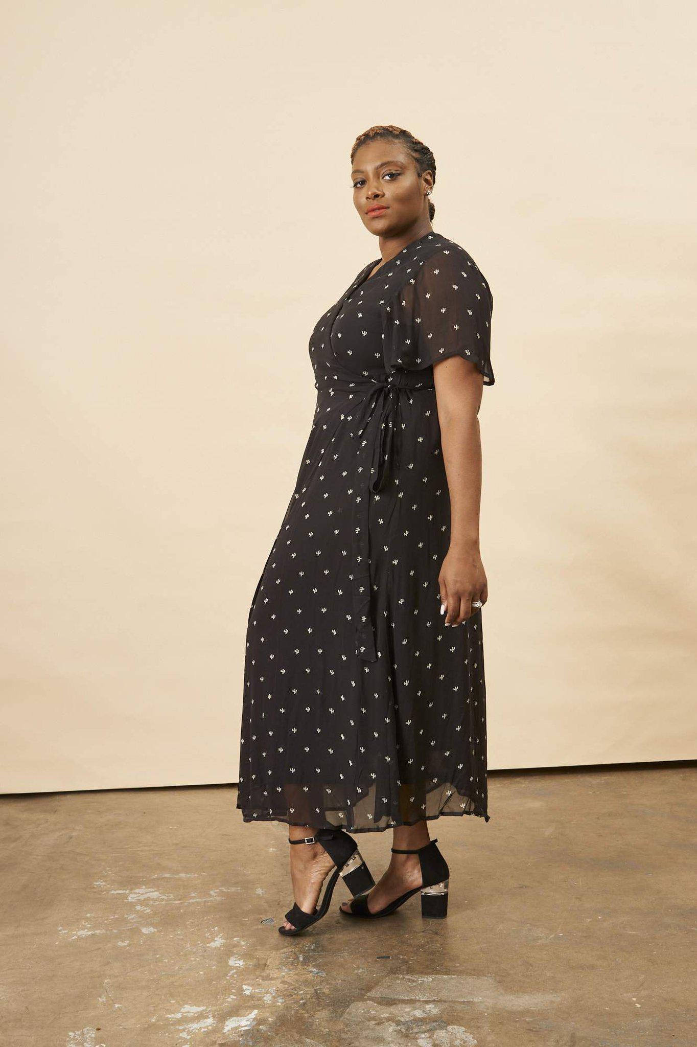 Baby Cacti Butterfly Sleeve Maxi Dress in Black + Cream | Boutique In USA, Dresses, $ 198.00, A Moment Of Now™