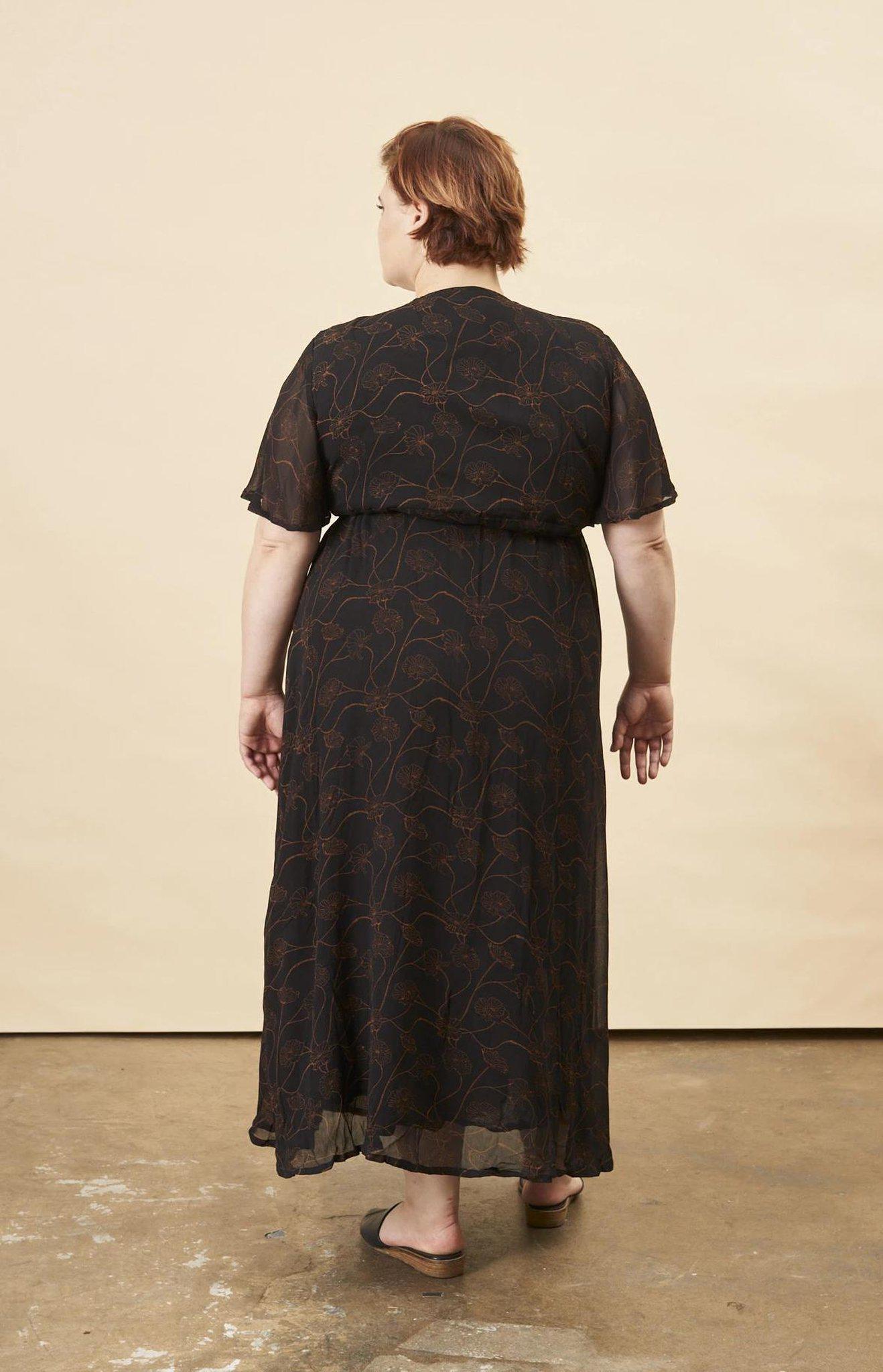 Poppy Flower Butterfly Sleeve Maxi Dress in Black + Copper | Boutique In USA, Dresses, $ 198.00, A Moment Of Now™