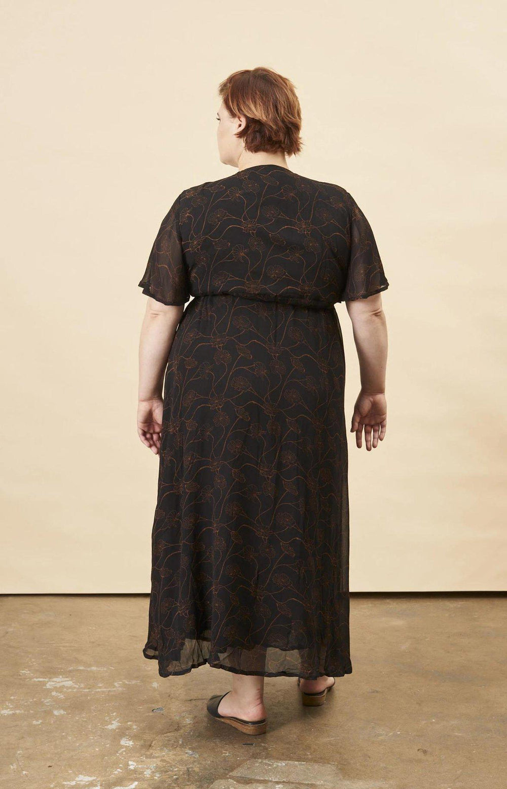 Poppy Flower Butterfly Sleeve Maxi Dress in Black + Copper | Boutique In USA, Dresses, $ 198.00, A Moment Of Now™