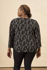 Stylized Feather Tie Knot Blouse in Black + Cream | Boutique In USA, Tops, $ 82.00, A Moment Of Now™
