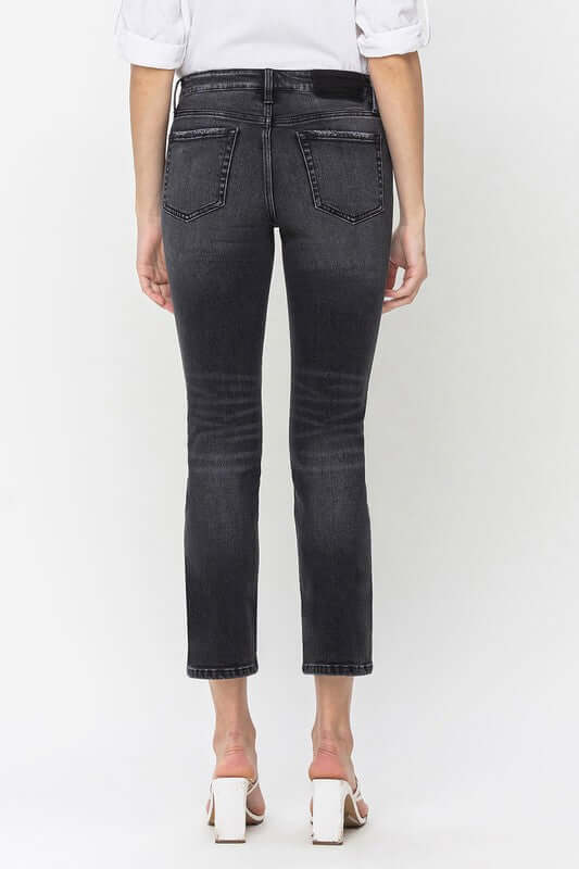 Wholeheartedly Black Mid Rise Crop Slim Straight Jeans