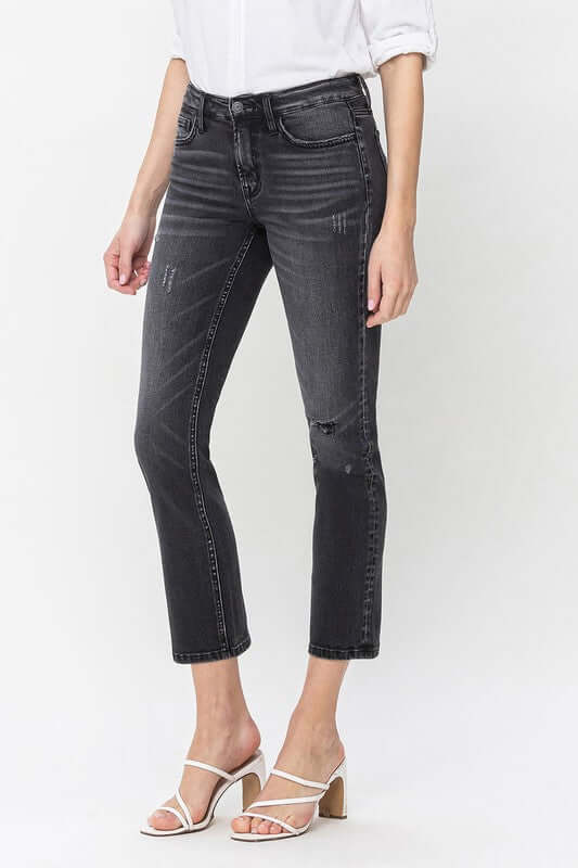 Wholeheartedly Black Mid Rise Crop Slim Straight Jeans