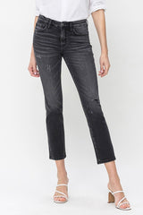 Wholeheartedly Black Mid Rise Crop Slim Straight Jeans