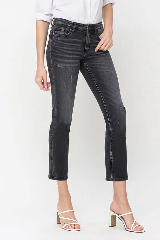 Wholeheartedly Black Mid Rise Crop Slim Straight Jeans