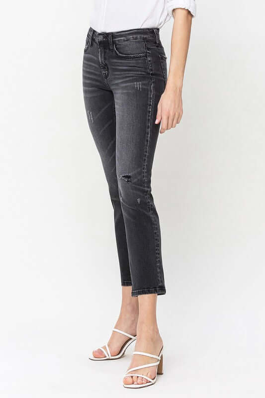 Wholeheartedly Black Mid Rise Crop Slim Straight Jeans