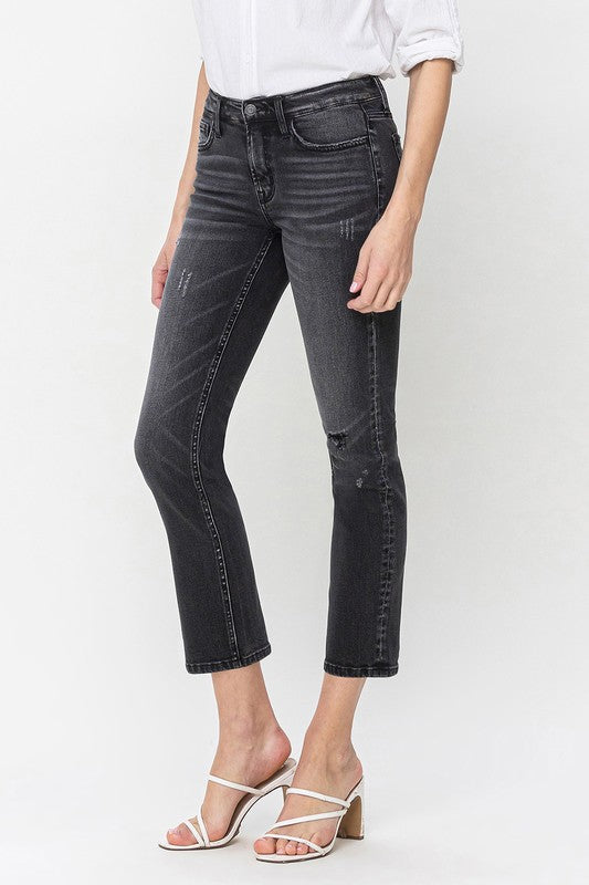 Wholeheartedly Black Mid Rise Crop Slim Straight Jeans