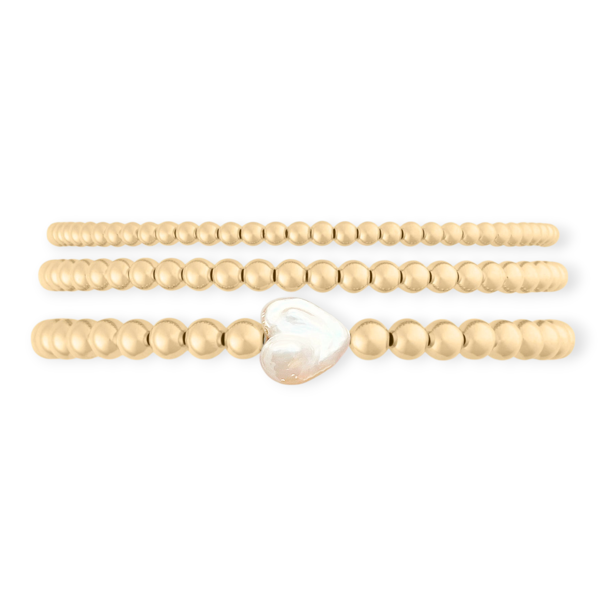 Pearl Heart Juno Triple Bracelet Stack - 14K Gold Filled (3+4+5mm)