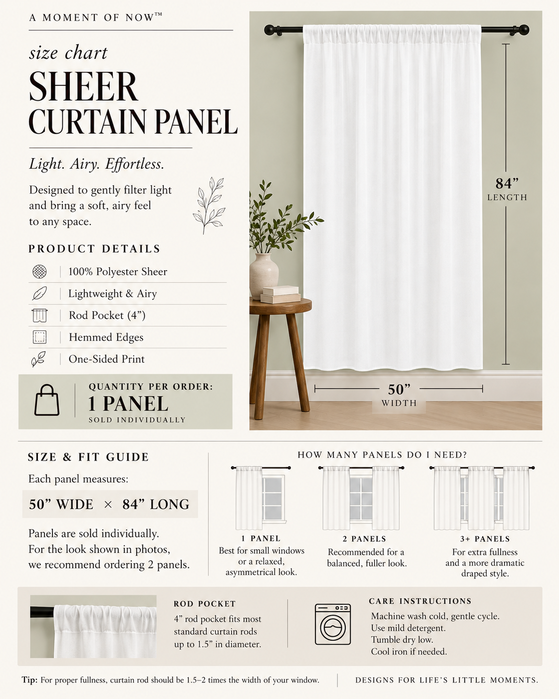 Sage Green Fern Sheer Curtain Panel – Vintage Botanical