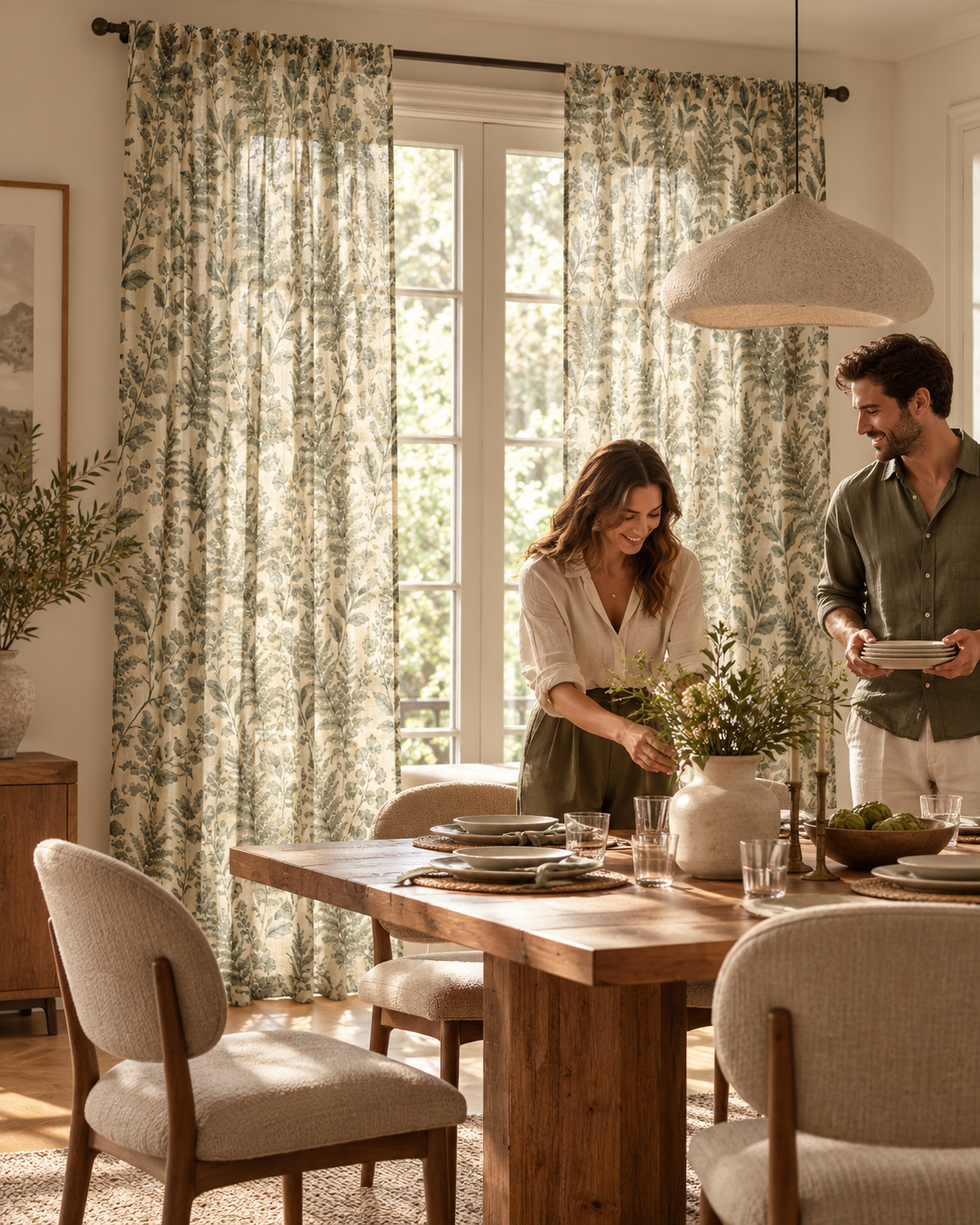 Sage Green Fern Sheer Curtain Panel – Vintage Botanical
