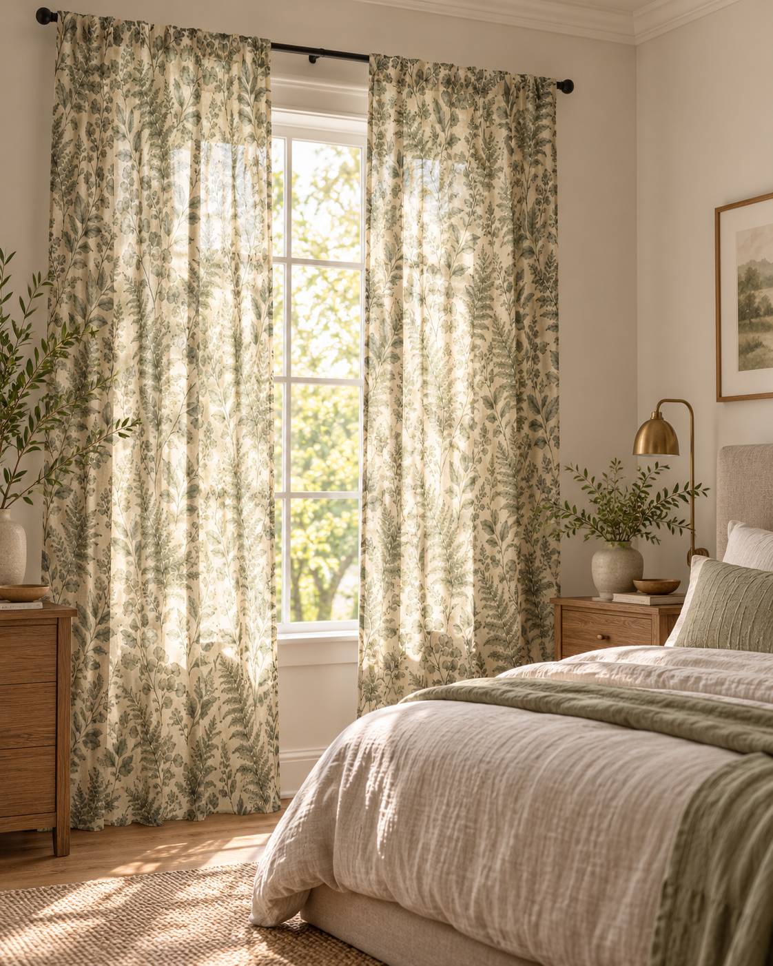 Sage Green Fern Sheer Curtain Panel – Vintage Botanical
