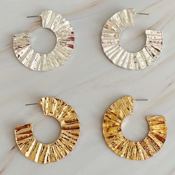 Shop Crinkled Art Hoop Earrings in Gold / Silver | Boutique Fashion Jewelry, Earrings, USA Boutique