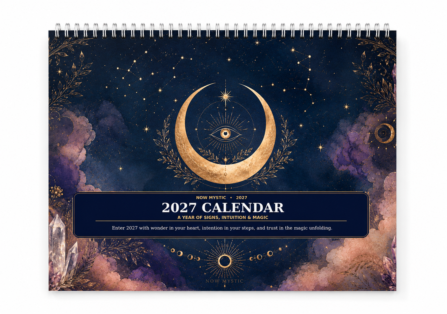 2027 Mystical Wall Calendar, Zodiac Astrology Calendar with Monthly Affirmations, Celestial Moon Art, Spiritual Gift