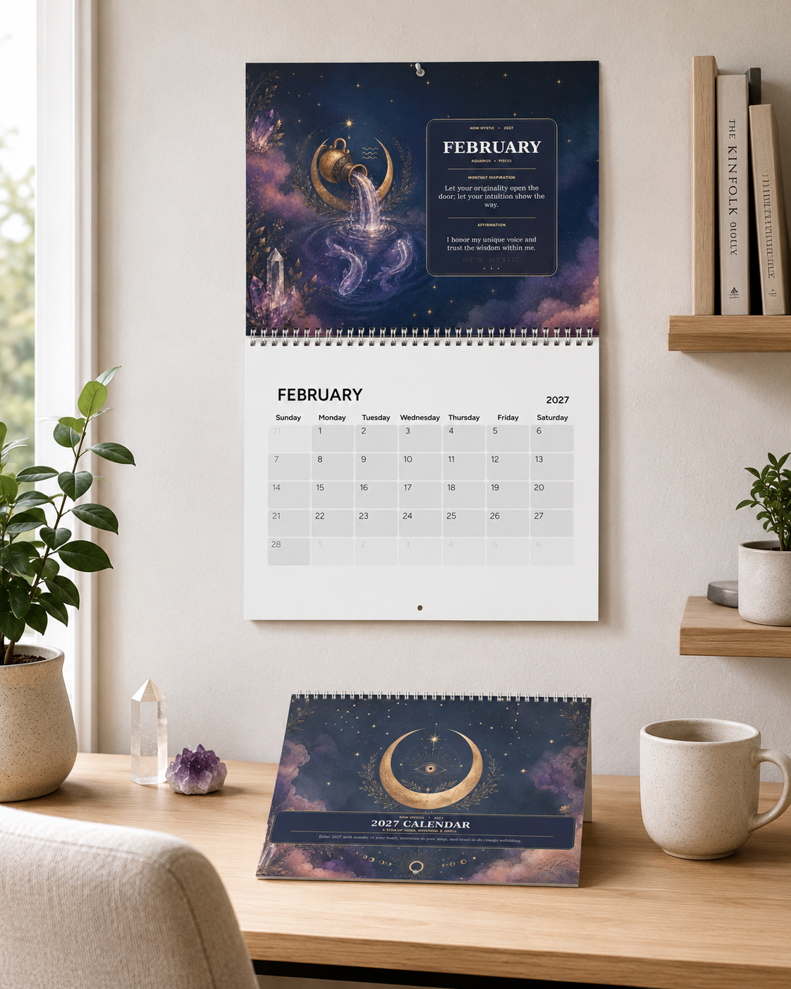 2027 Mystical Wall Calendar, Zodiac Astrology Calendar with Monthly Affirmations, Celestial Moon Art, Spiritual Gift