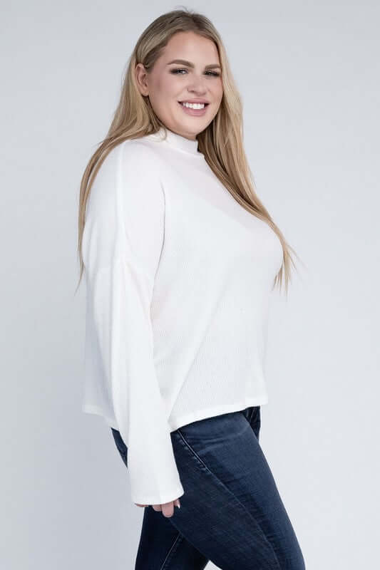 Plus Size Drop Shoulder Long Sleeve Top