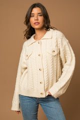 White Collared Cable Sweater Cardigan