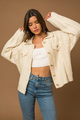 White Collared Cable Sweater Cardigan